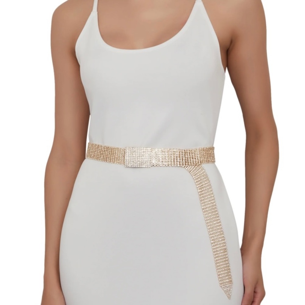 Studded Rhinestone Buckle Square Belt